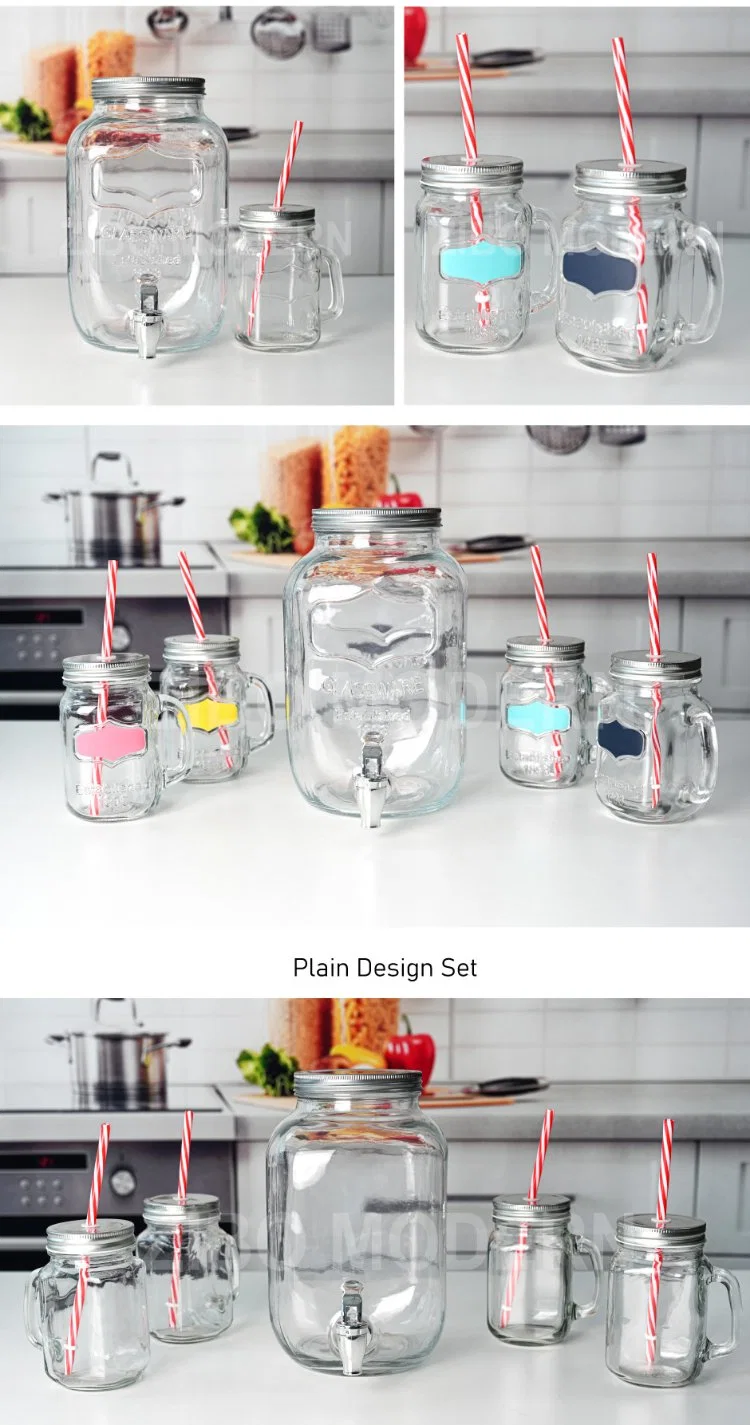 1 Gallon Glass Beverage Dispenser 3.8 L Glass Mason Jar Storage Canister with Airtight Metal Lid Metal Stand